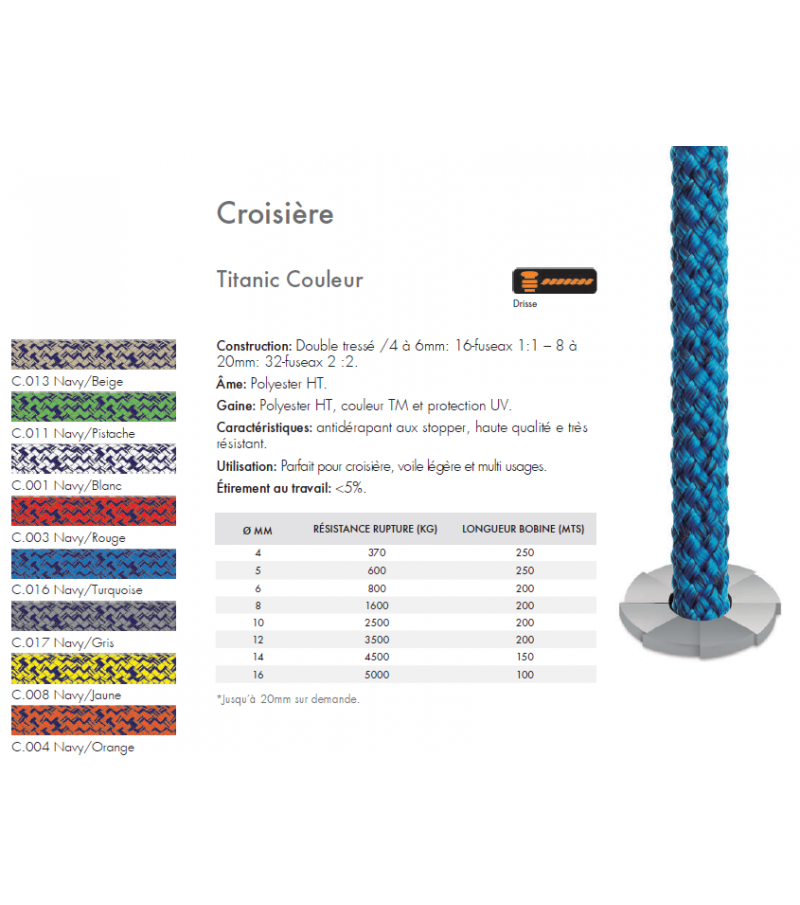 Cordage Polyester Titanic couleur chiné